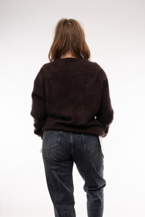 Wełniany sweter w serek z kaszmirem Cashmere Blend Gorzka czekolada