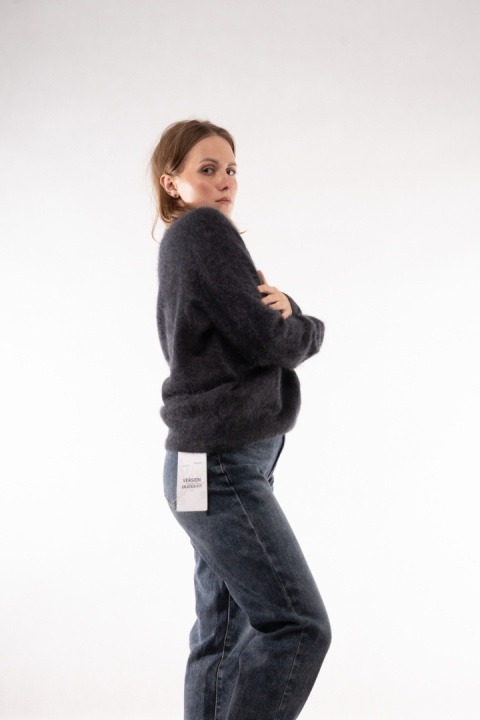 Wełniany sweter w serek z kaszmirem Cashmere Blend Grafit