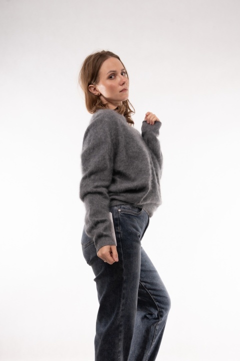 Wełniany sweter w serek z kaszmirem Cashmere Blend Szary