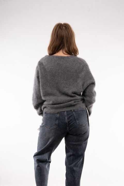 Wełniany sweter w serek z kaszmirem Cashmere Blend Szary