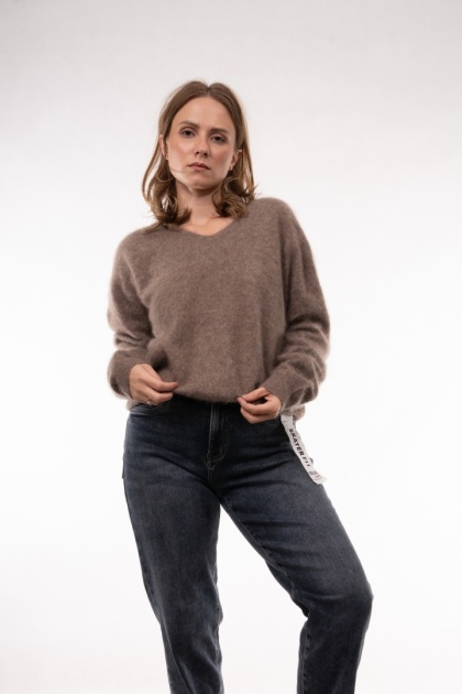 Wełniany sweter w serek z kaszmirem Cashmere Blend Fango