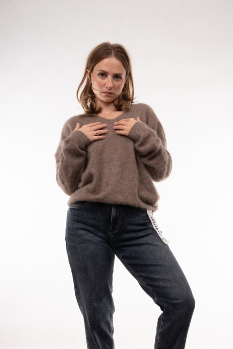 Wełniany sweter w serek z kaszmirem Cashmere Blend Fango
