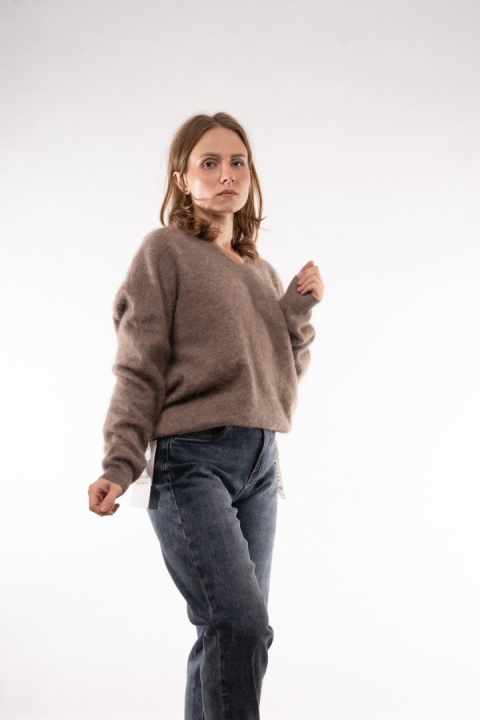 Wełniany sweter w serek z kaszmirem Cashmere Blend Fango