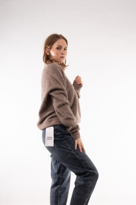 Wełniany sweter w serek z kaszmirem Cashmere Blend Fango