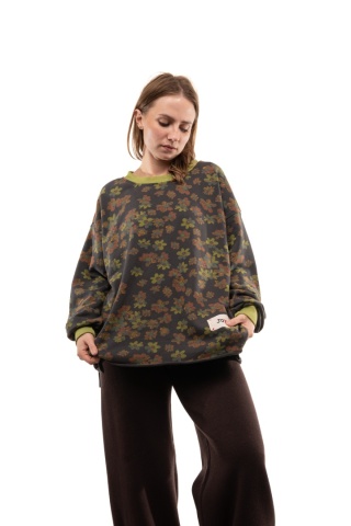 Bawełniana bluza oversize w kwiaty JOY - Grafitowa