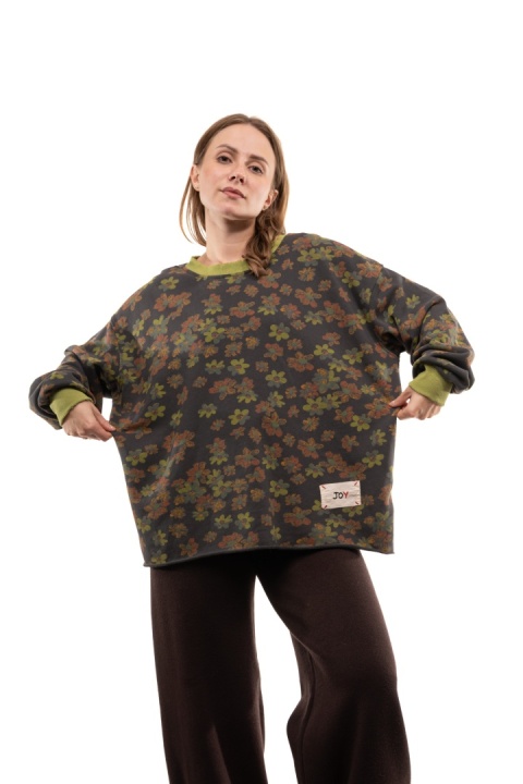 Bawełniana bluza oversize w kwiaty JOY - Grafitowa