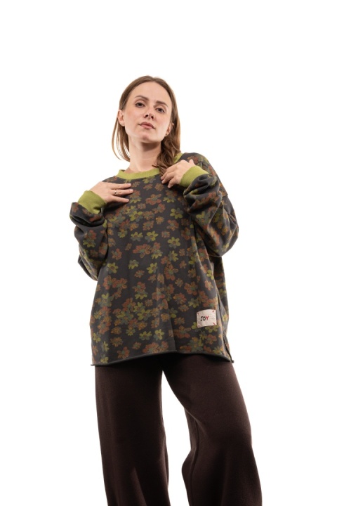 Bawełniana bluza oversize w kwiaty JOY - Grafitowa