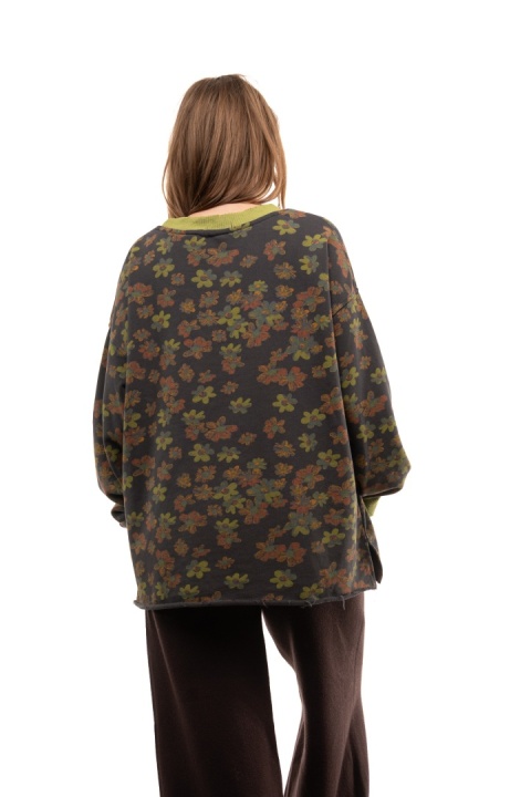 Bawełniana bluza oversize w kwiaty JOY - Grafitowa
