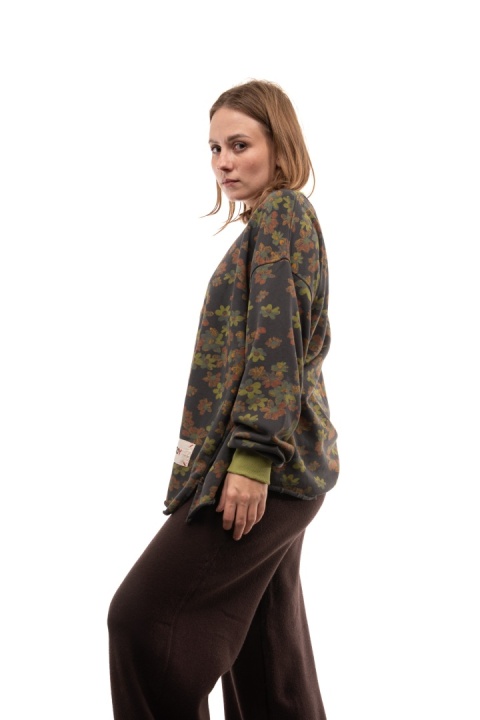 Bawełniana bluza oversize w kwiaty JOY - Grafitowa