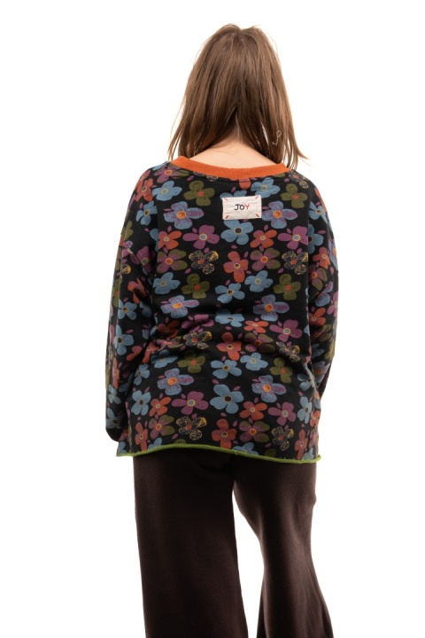 Bawełniana bluza oversize w kwiaty JOY - Czarne tło