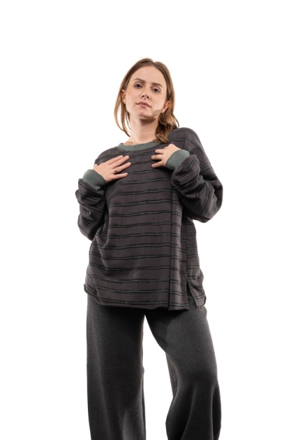 Bawełniana bluza oversize w paski JOY - Grafit