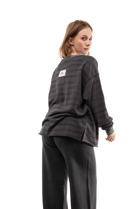 Bawełniana bluza oversize w paski JOY - Grafit