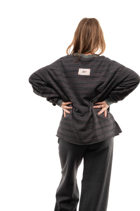 Bawełniana bluza oversize w paski JOY - Grafit