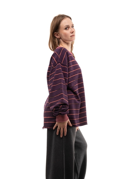 Bawełniana bluza oversize w paski JOY - Śliwka