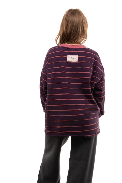 Bawełniana bluza oversize w paski JOY - Śliwka