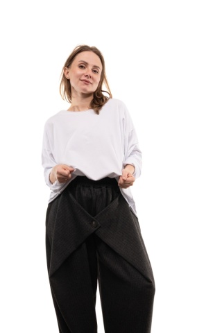 Bawełniana bluzka oversize z długim rękawem Wendy Trendy - Biała