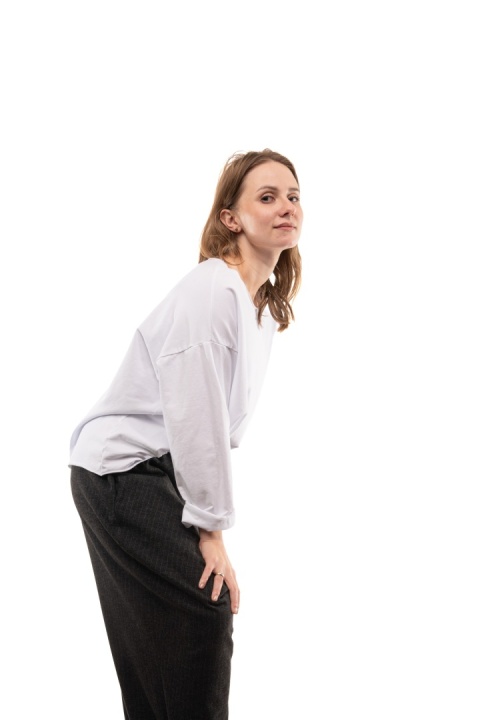 Bawełniana bluzka oversize z długim rękawem Wendy Trendy - Biała