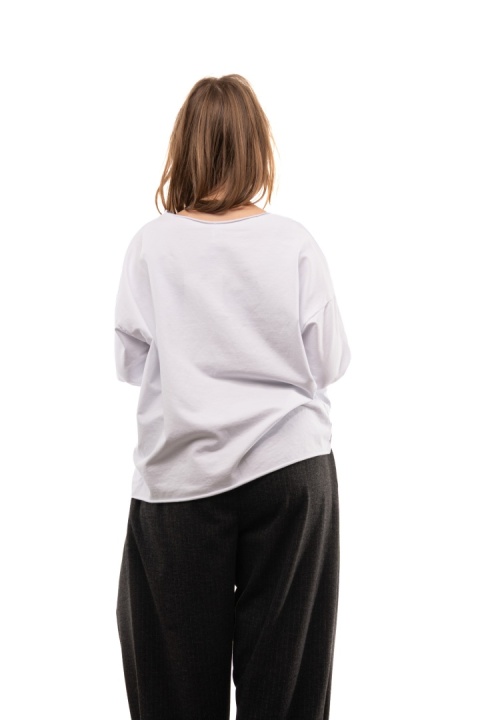 Bawełniana bluzka oversize z długim rękawem Wendy Trendy - Biała