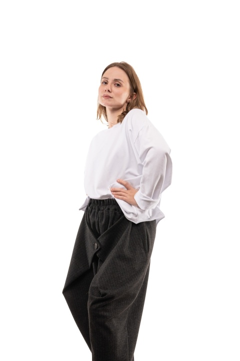 Bawełniana bluzka oversize z długim rękawem Wendy Trendy - Biała