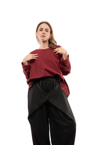 Bawełniana bluzka oversize z długim rękawem Wendy Trendy - Bordo