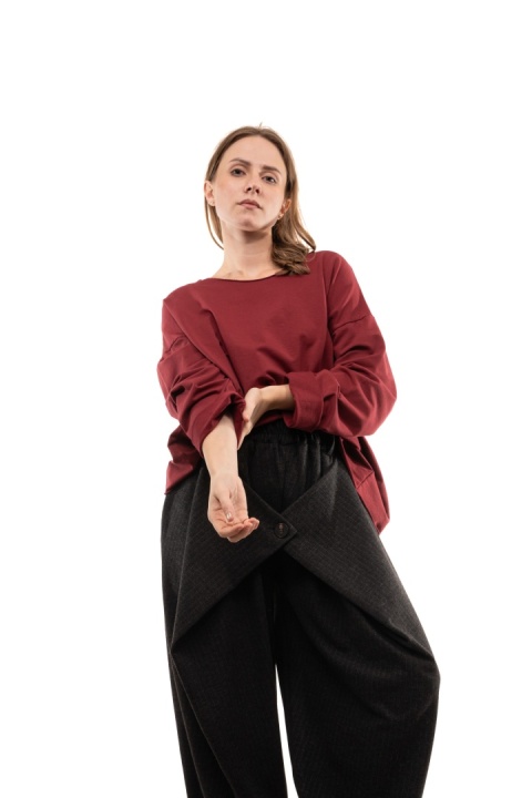Bawełniana bluzka oversize z długim rękawem Wendy Trendy - Bordo