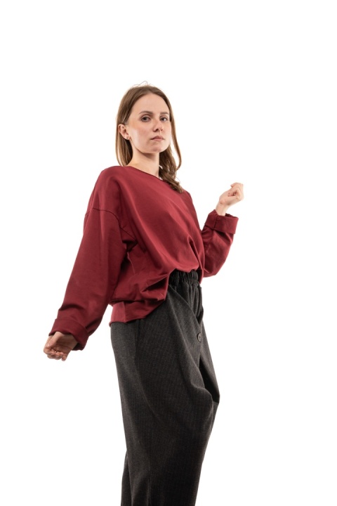 Bawełniana bluzka oversize z długim rękawem Wendy Trendy - Bordo