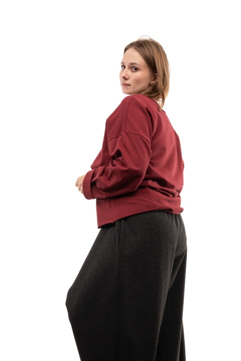 Bawełniana bluzka oversize z długim rękawem Wendy Trendy - Bordo