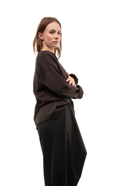 Bawełniana bluzka oversize z długim rękawem Wendy Trendy - Brąz