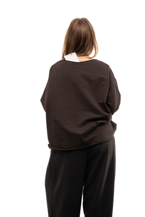Bawełniana bluzka oversize z długim rękawem Wendy Trendy - Brąz