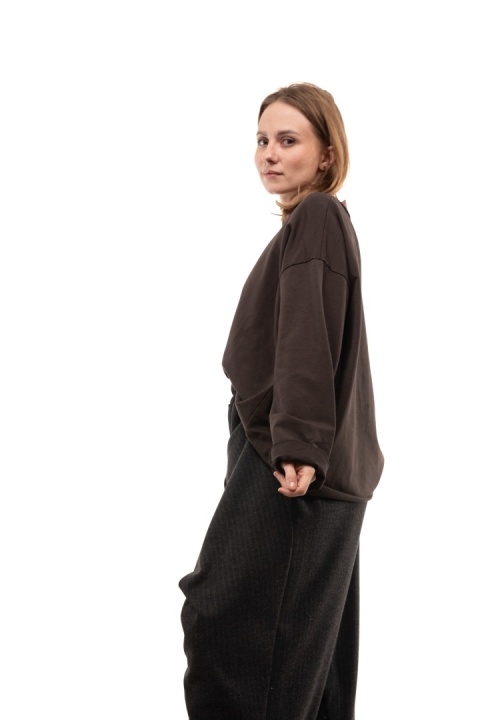 Bawełniana bluzka oversize z długim rękawem Wendy Trendy - Brąz