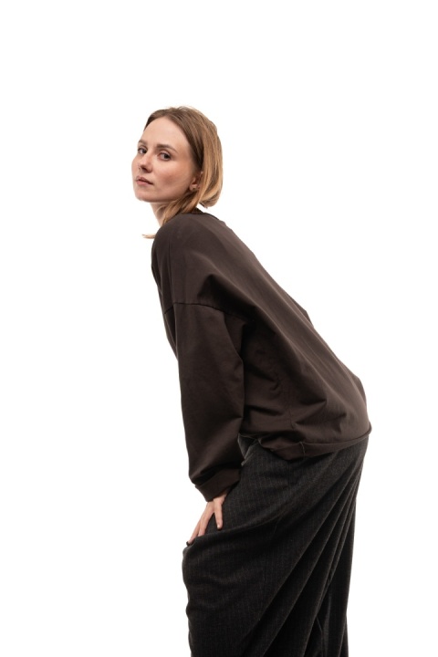 Bawełniana bluzka oversize z długim rękawem Wendy Trendy - Brąz