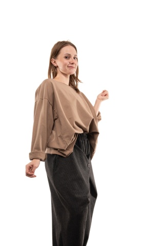 Bawełniana bluzka oversize z długim rękawem Wendy Trendy - Camel