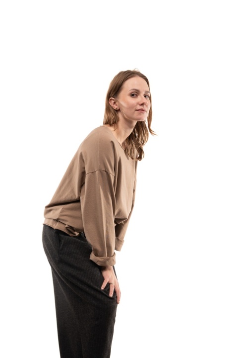 Bawełniana bluzka oversize z długim rękawem Wendy Trendy - Camel