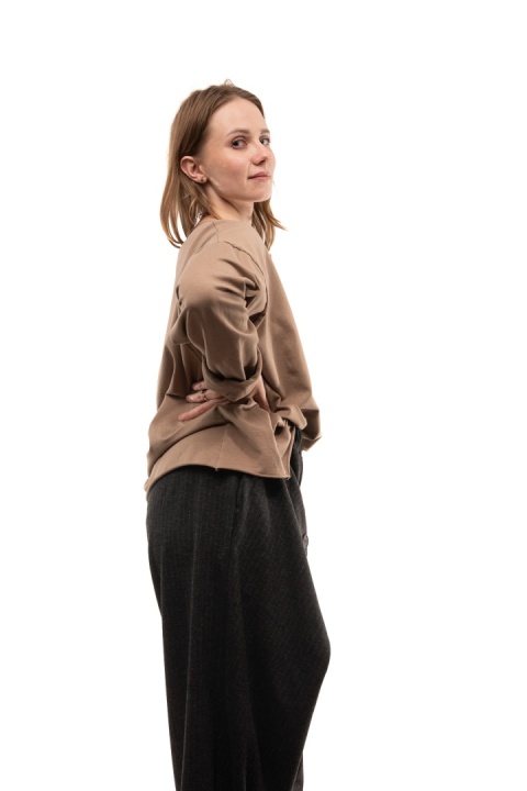 Bawełniana bluzka oversize z długim rękawem Wendy Trendy - Camel