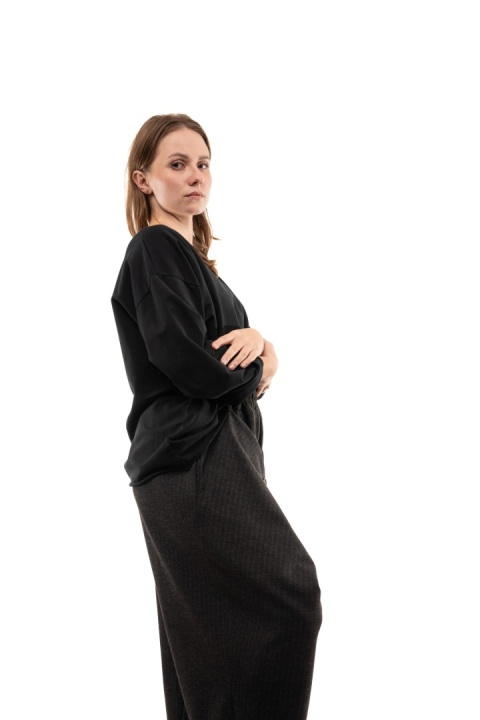 Bawełniana bluzka oversize z długim rękawem Wendy Trendy - Czarna