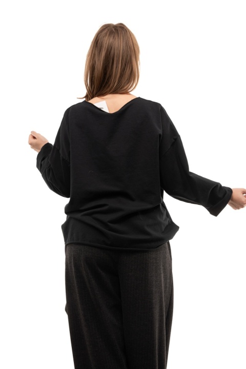 Bawełniana bluzka oversize z długim rękawem Wendy Trendy - Czarna