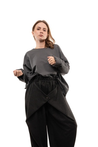 Bawełniana bluzka oversize z długim rękawem Wendy Trendy - Grafit