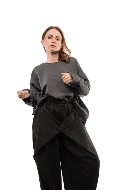 Bawełniana bluzka oversize z długim rękawem Wendy Trendy - Grafit