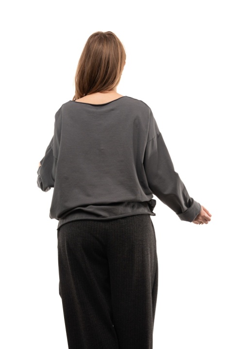 Bawełniana bluzka oversize z długim rękawem Wendy Trendy - Grafit