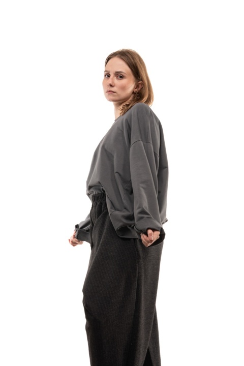 Bawełniana bluzka oversize z długim rękawem Wendy Trendy - Grafit