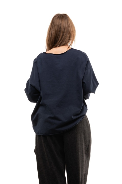 Bawełniana bluzka oversize z długim rękawem Wendy Trendy - Granat