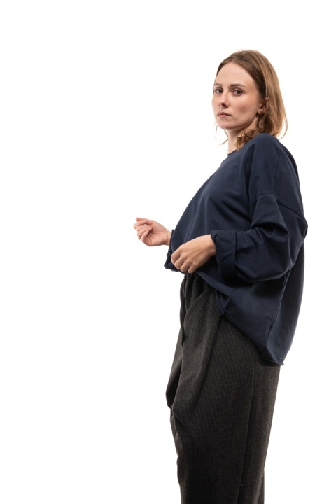 Bawełniana bluzka oversize z długim rękawem Wendy Trendy - Granat