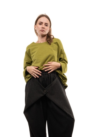 Bawełniana bluzka oversize z długim rękawem Wendy Trendy - Limonka