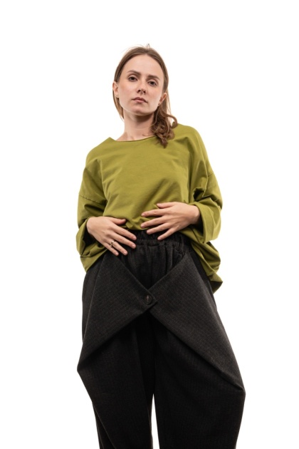 Bawełniana bluzka oversize z długim rękawem Wendy Trendy - Limonka