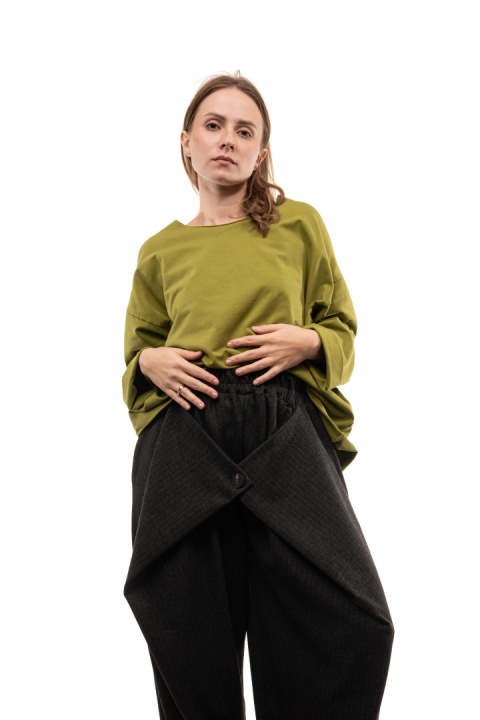 Bawełniana bluzka oversize z długim rękawem Wendy Trendy - Limonka