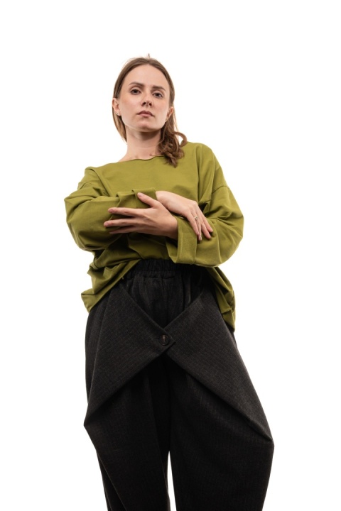 Bawełniana bluzka oversize z długim rękawem Wendy Trendy - Limonka