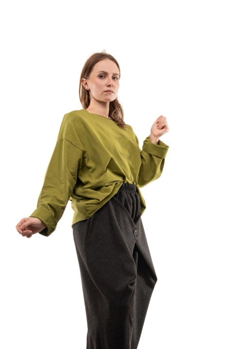 Bawełniana bluzka oversize z długim rękawem Wendy Trendy - Limonka