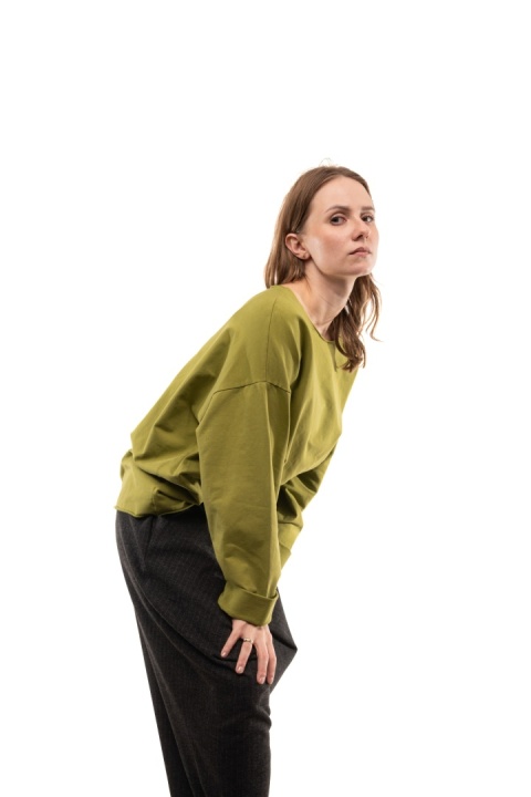 Bawełniana bluzka oversize z długim rękawem Wendy Trendy - Limonka