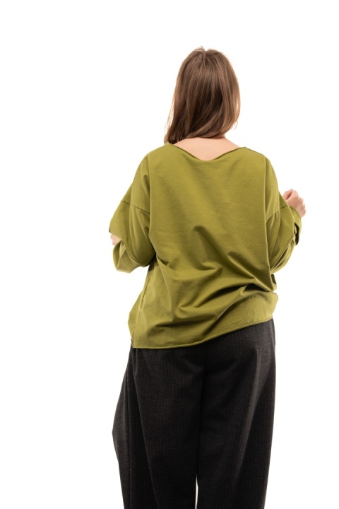 Bawełniana bluzka oversize z długim rękawem Wendy Trendy - Limonka