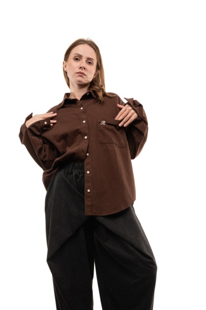 Elegancka bawełniana koszula oversize premium - Brązowa